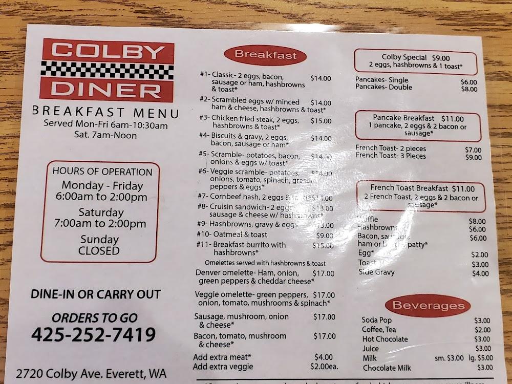 Colby Diner Menu image 1
